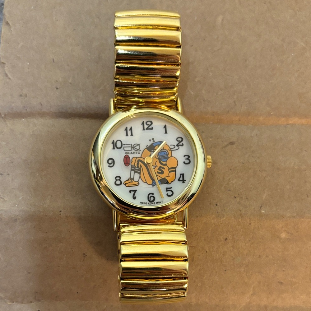 Gold-tone Novelty Football Watch with Stretch Band